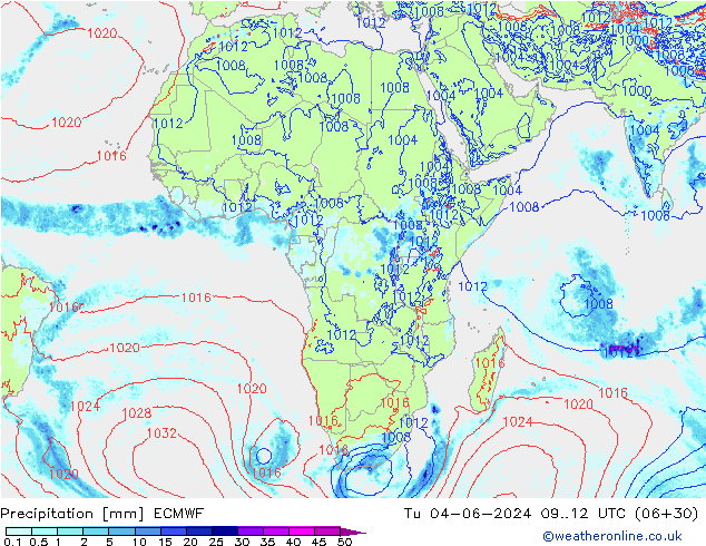 Precipitation ECMWF Tu 04.06.2024 12 UTC