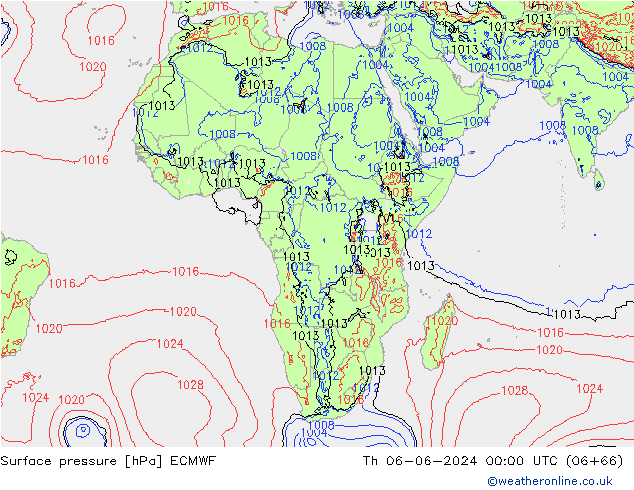 Luchtdruk (Grond) ECMWF do 06.06.2024 00 UTC