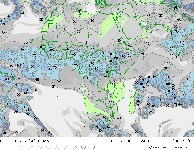 RH 700 hPa ECMWF ven 07.06.2024 00 UTC