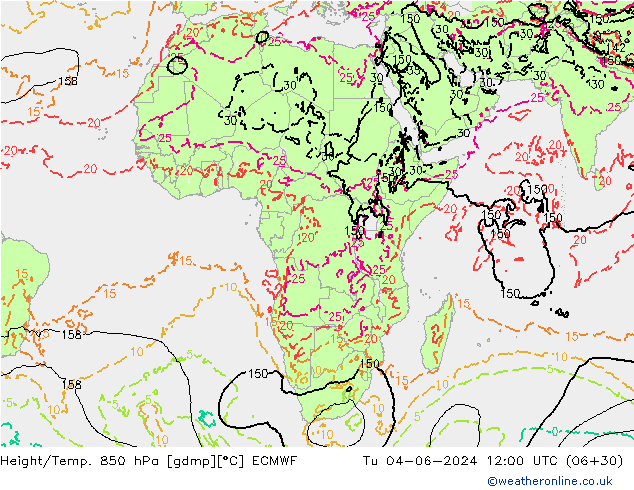 Z500/Rain (+SLP)/Z850 ECMWF Út 04.06.2024 12 UTC