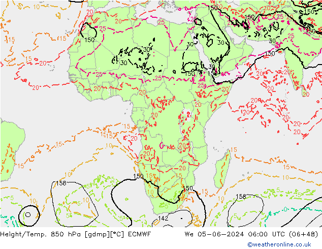 Z500/Rain (+SLP)/Z850 ECMWF Qua 05.06.2024 06 UTC