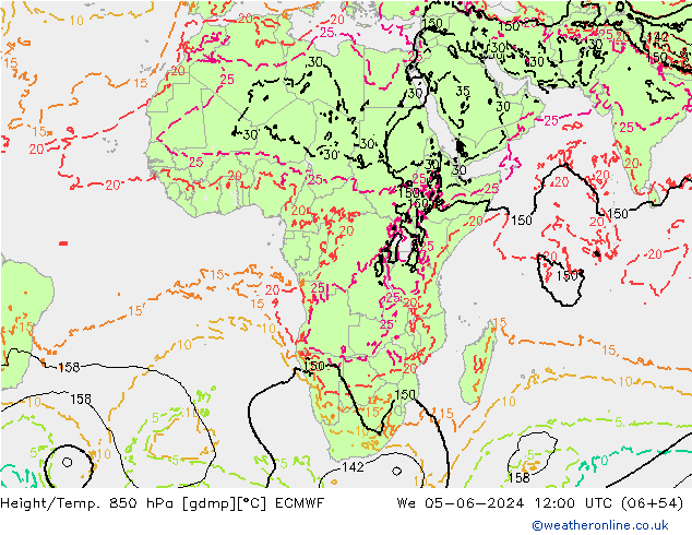 Height/Temp. 850 hPa ECMWF St 05.06.2024 12 UTC