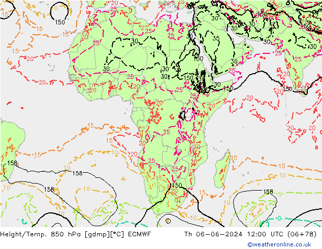 Z500/Rain (+SLP)/Z850 ECMWF Th 06.06.2024 12 UTC