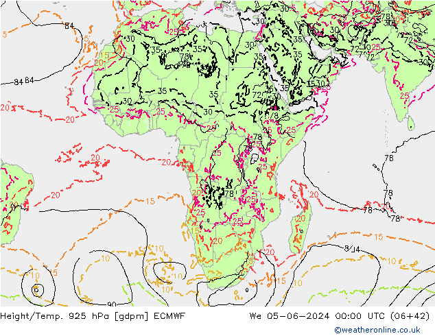 Height/Temp. 925 hPa ECMWF St 05.06.2024 00 UTC