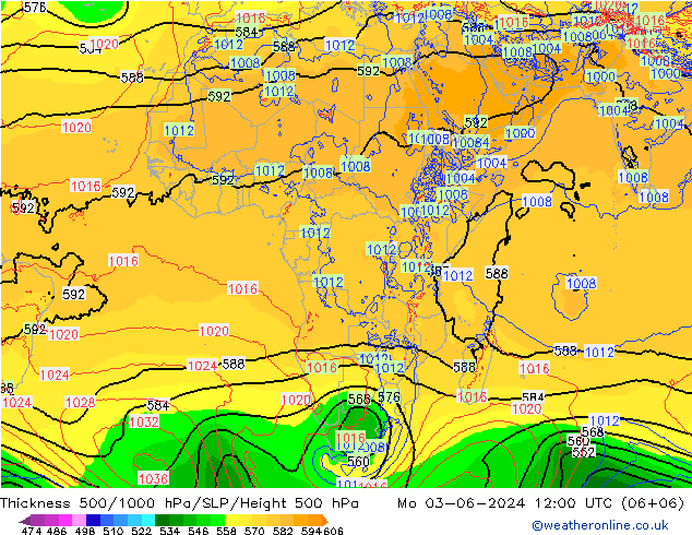 Dikte 500-1000hPa ECMWF ma 03.06.2024 12 UTC