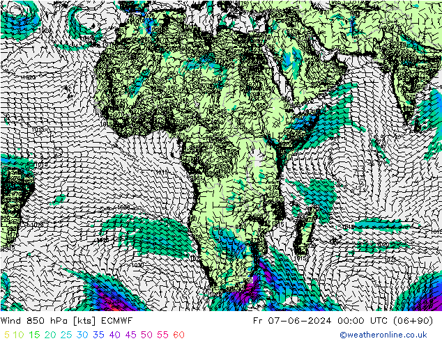 Wind 850 hPa ECMWF Fr 07.06.2024 00 UTC