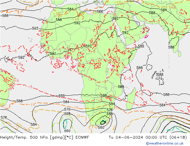 Z500/Regen(+SLP)/Z850 ECMWF di 04.06.2024 00 UTC