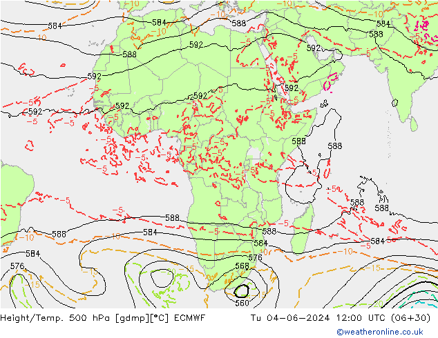 Z500/Rain (+SLP)/Z850 ECMWF Út 04.06.2024 12 UTC