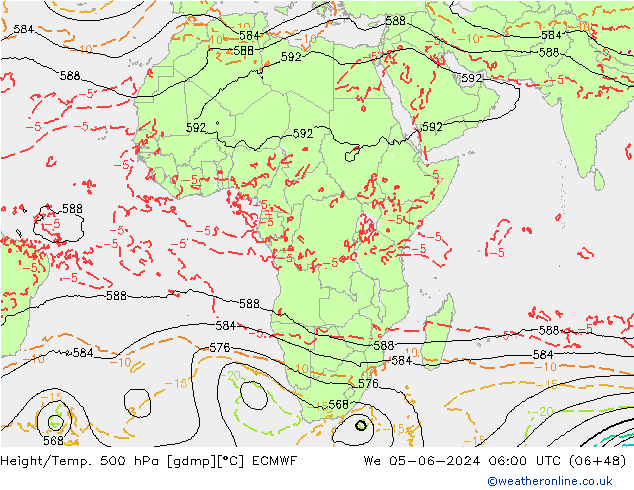 Z500/Rain (+SLP)/Z850 ECMWF Qua 05.06.2024 06 UTC