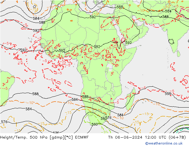 Z500/Rain (+SLP)/Z850 ECMWF Th 06.06.2024 12 UTC