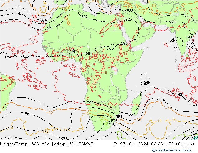 Height/Temp. 500 гПа ECMWF пт 07.06.2024 00 UTC