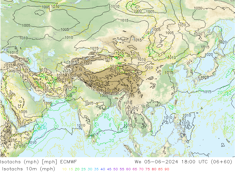 Izotacha (mph) ECMWF śro. 05.06.2024 18 UTC