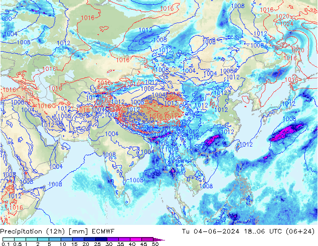 Precipitation (12h) ECMWF Tu 04.06.2024 06 UTC