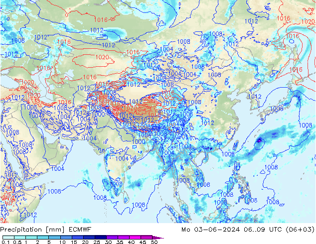 Srážky ECMWF Po 03.06.2024 09 UTC