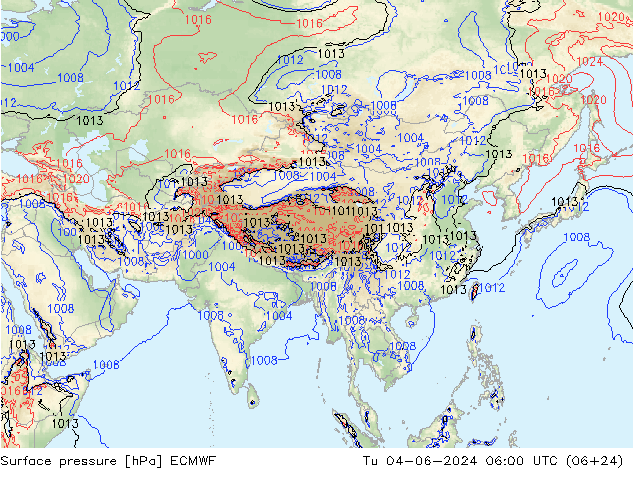 Pressione al suolo ECMWF mar 04.06.2024 06 UTC