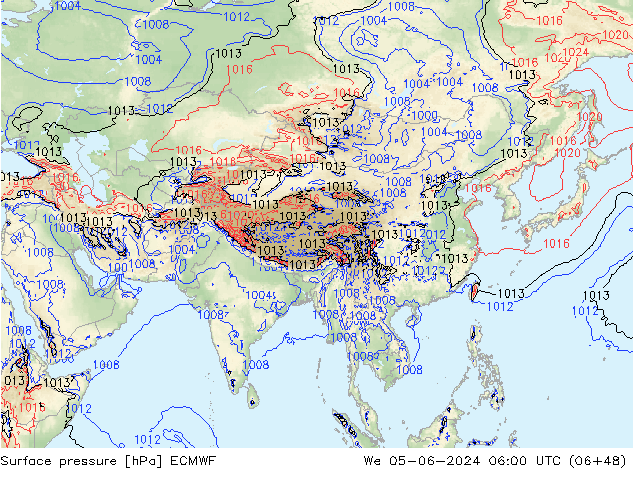 Luchtdruk (Grond) ECMWF wo 05.06.2024 06 UTC