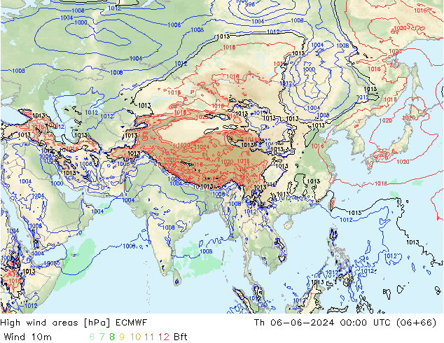 High wind areas ECMWF Th 06.06.2024 00 UTC