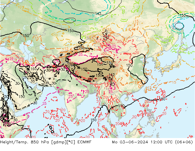 Z500/Rain (+SLP)/Z850 ECMWF Mo 03.06.2024 12 UTC