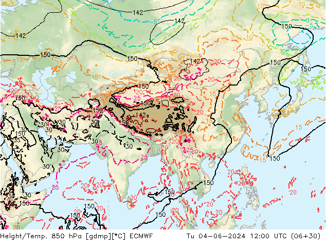 Z500/Rain (+SLP)/Z850 ECMWF Út 04.06.2024 12 UTC