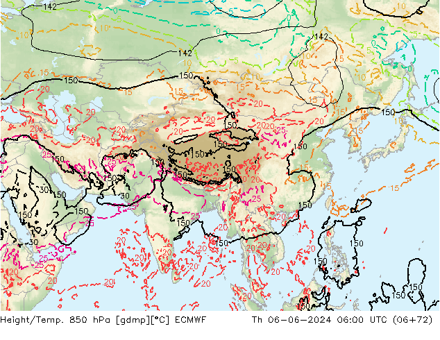 Height/Temp. 850 hPa ECMWF Do 06.06.2024 06 UTC