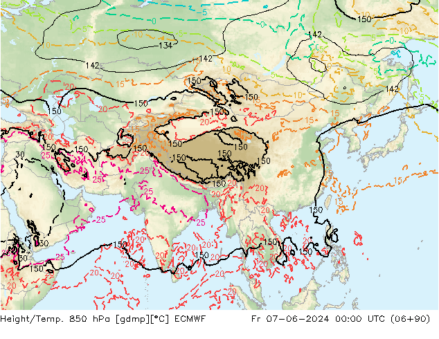 Geop./Temp. 850 hPa ECMWF vie 07.06.2024 00 UTC