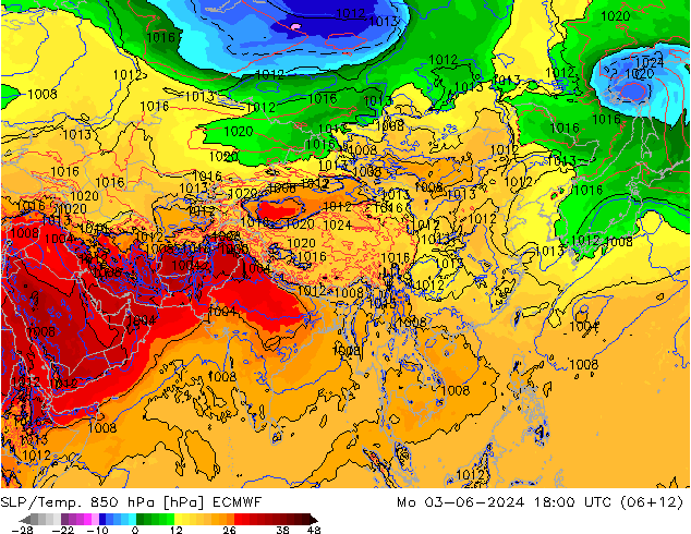 SLP/Temp. 850 hPa ECMWF lun 03.06.2024 18 UTC