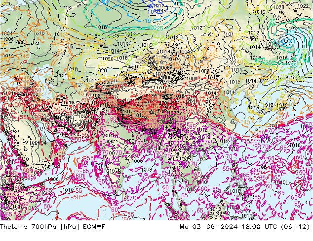 Theta-e 700гПа ECMWF пн 03.06.2024 18 UTC