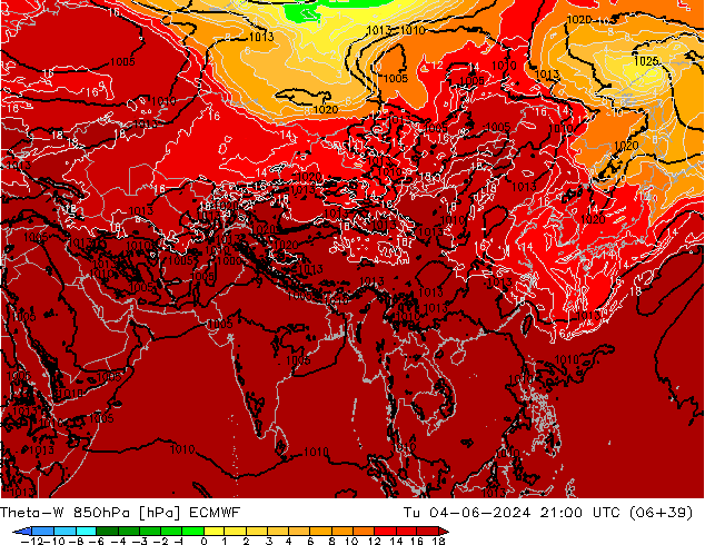 Theta-W 850hPa ECMWF Tu 04.06.2024 21 UTC