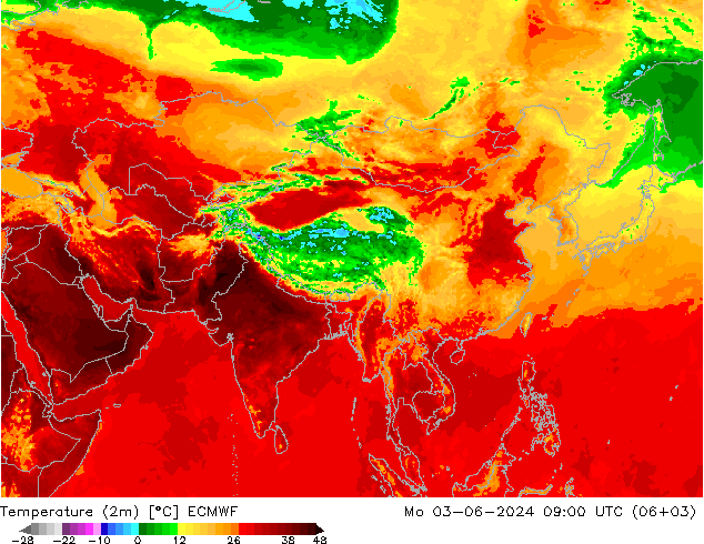 Temperature (2m) ECMWF Mo 03.06.2024 09 UTC