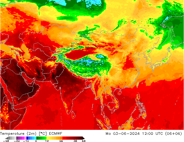 Temperature (2m) ECMWF Mo 03.06.2024 12 UTC