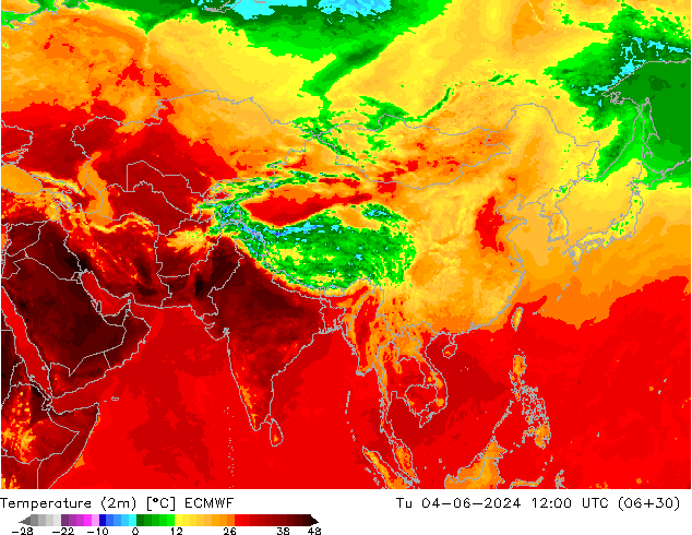 Temperature (2m) ECMWF Tu 04.06.2024 12 UTC