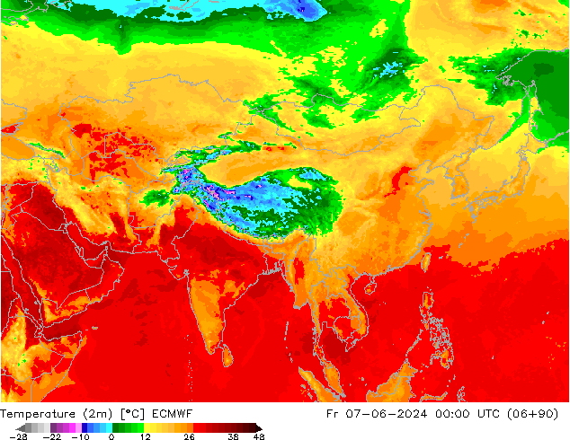 Sıcaklık Haritası (2m) ECMWF Cu 07.06.2024 00 UTC