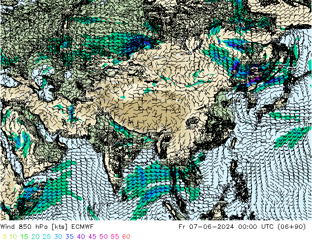 Wind 850 hPa ECMWF Fr 07.06.2024 00 UTC