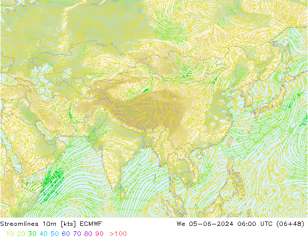 Streamlines 10m ECMWF We 05.06.2024 06 UTC