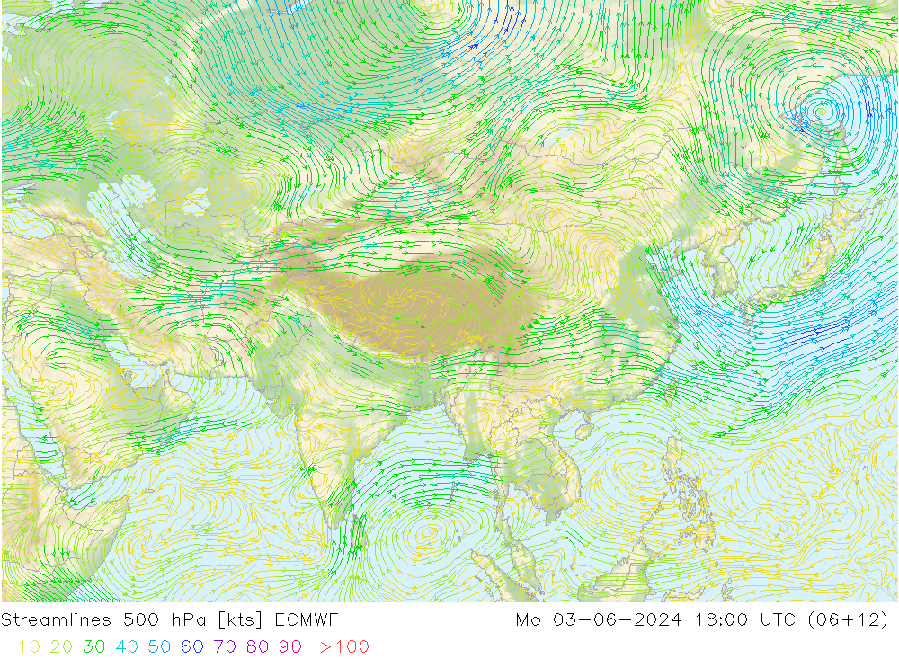 Linha de corrente 500 hPa ECMWF Seg 03.06.2024 18 UTC