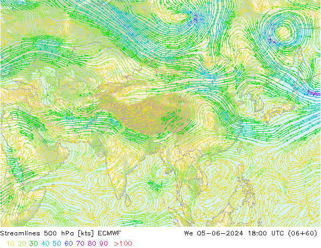 Línea de corriente 500 hPa ECMWF mié 05.06.2024 18 UTC