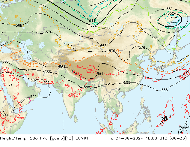 Height/Temp. 500 hPa ECMWF wto. 04.06.2024 18 UTC