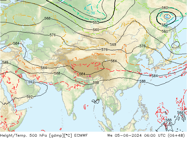 Hoogte/Temp. 500 hPa ECMWF wo 05.06.2024 06 UTC