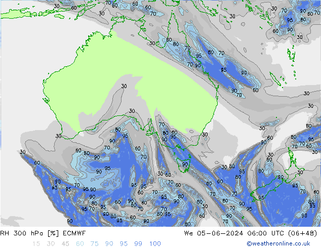 RH 300 hPa ECMWF We 05.06.2024 06 UTC