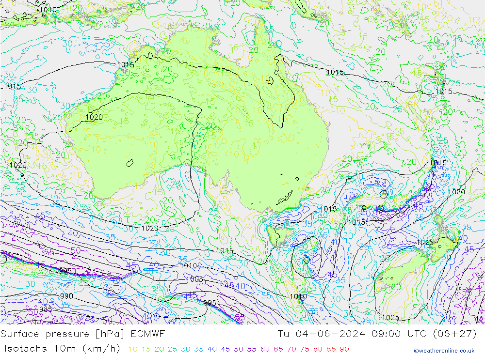 Isotachs (kph) ECMWF mar 04.06.2024 09 UTC