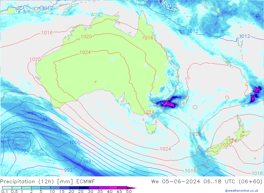 Precipitation (12h) ECMWF We 05.06.2024 18 UTC