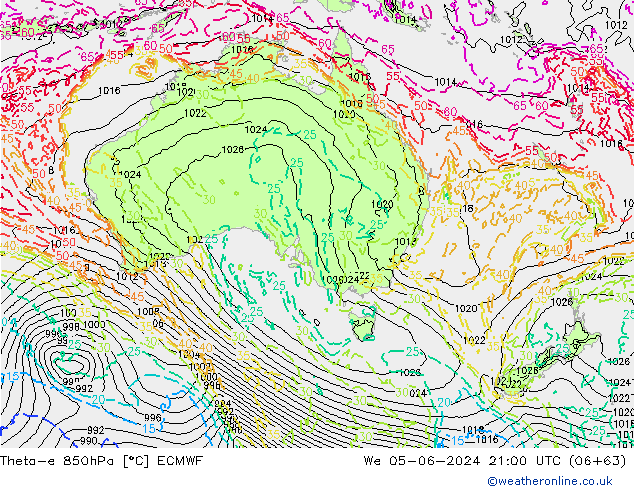 Theta-e 850hPa ECMWF mié 05.06.2024 21 UTC