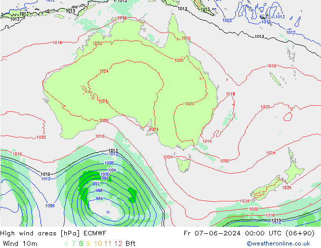 High wind areas ECMWF Sex 07.06.2024 00 UTC