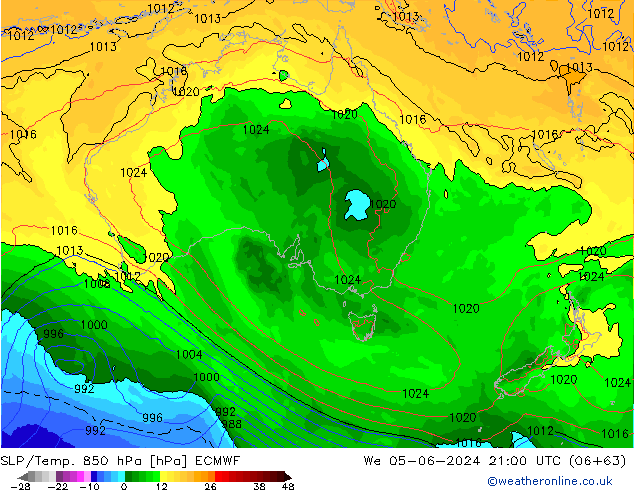 SLP/Temp. 850 hPa ECMWF mer 05.06.2024 21 UTC