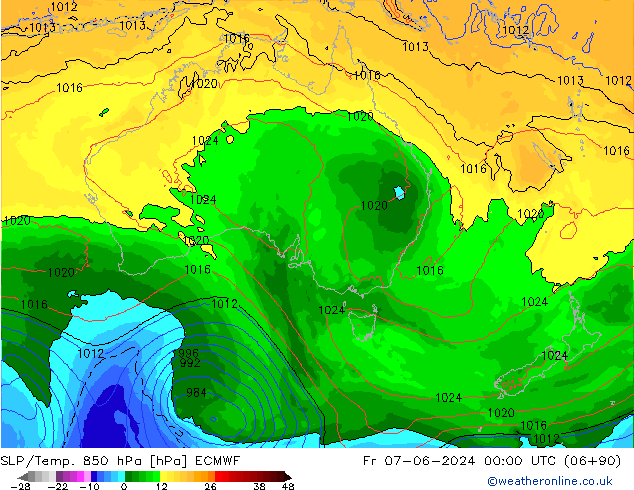 850 hPa Yer Bas./Sıc ECMWF Cu 07.06.2024 00 UTC