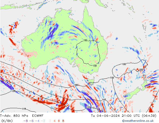 T-Adv. 850 hPa ECMWF mar 04.06.2024 21 UTC