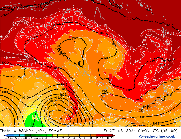 Theta-W 850hPa ECMWF Cu 07.06.2024 00 UTC