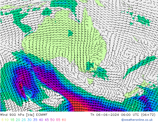 ветер 900 гПа ECMWF чт 06.06.2024 06 UTC