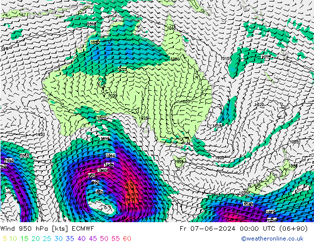 Wind 950 hPa ECMWF Fr 07.06.2024 00 UTC