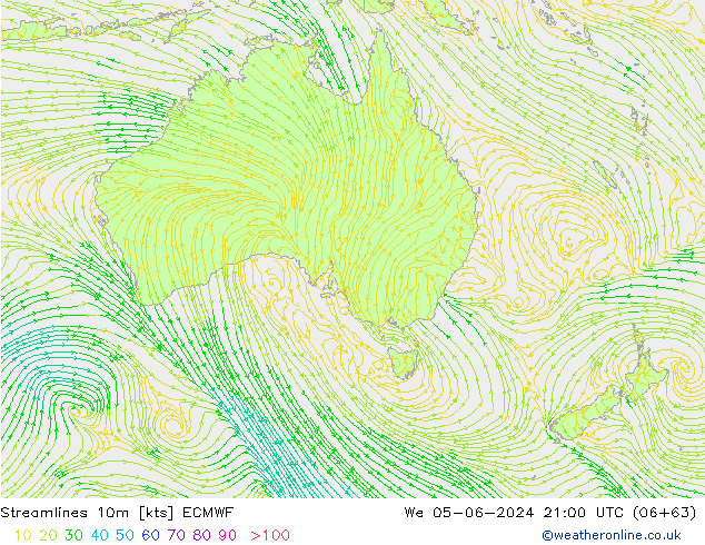 Línea de corriente 10m ECMWF mié 05.06.2024 21 UTC